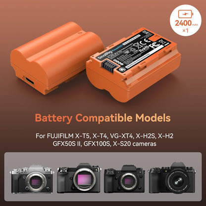 SmallRig NP-W235 Rechargeable Li-Ion Battery 2400mAh 7.2V w/ USB-C Direct Charging for FUJIFILM Cameras X-T4, GFX 100S, GFX 50SII, X-H2, X-H2S, and X-T5