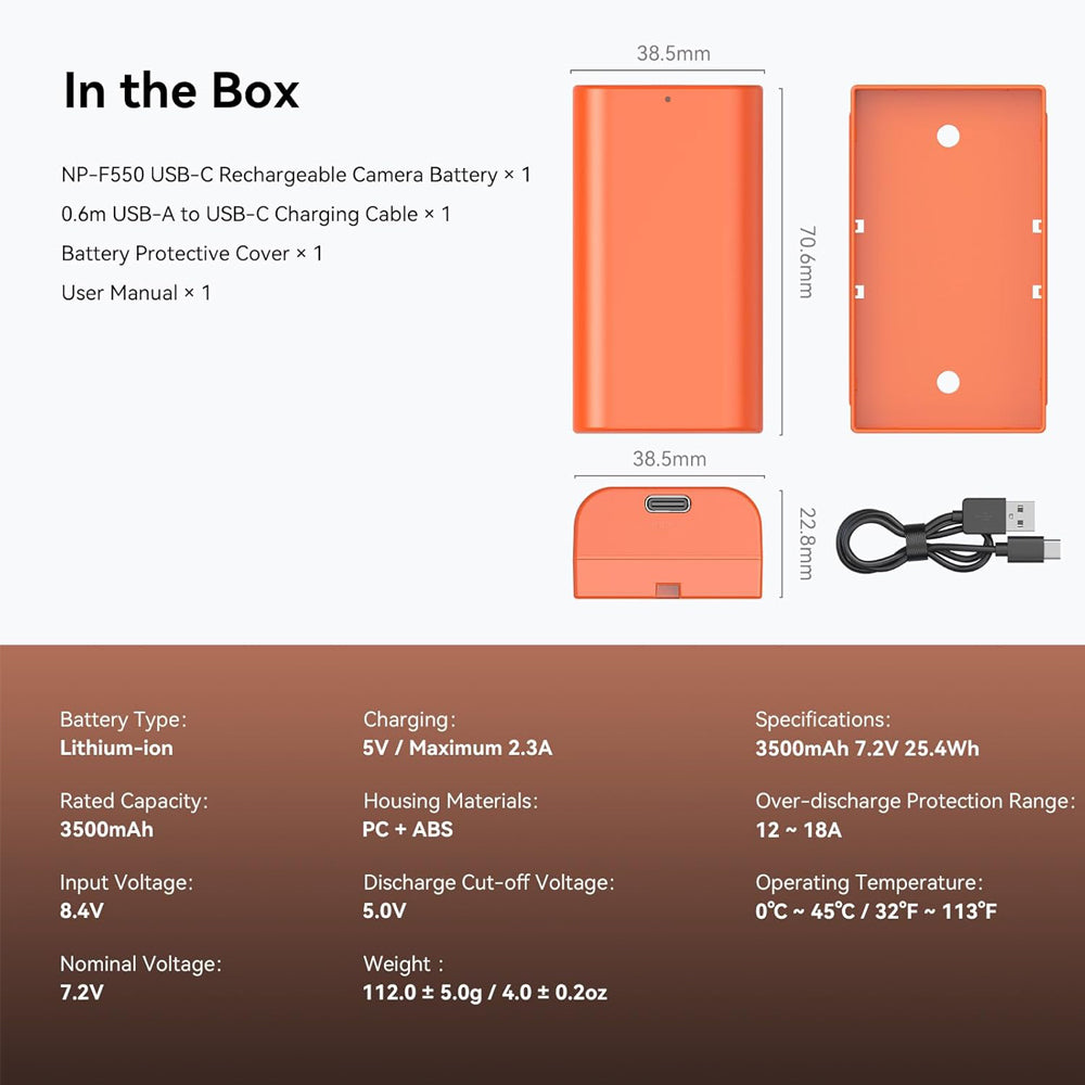 SmallRig L-Series NP-F550 Rechargeable Battery 3500mAh 7.2V with USB-C Direct Charging for Sony Digital Camera, Display Monitor, Video Light & Studio Production Equipment | 4971