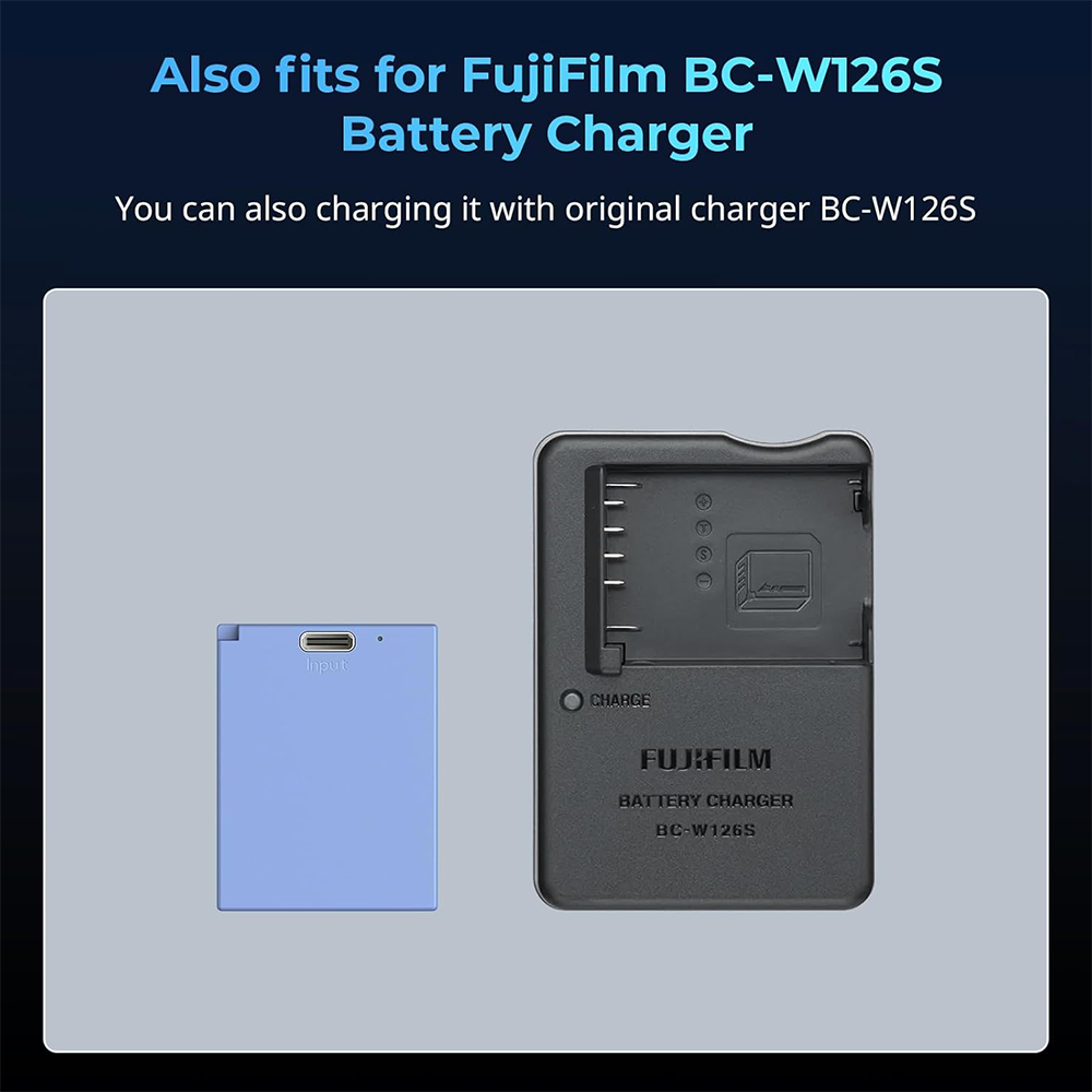 SmallRig NP-W126S Rechargeable Lithium-Ion Battery Pack 1050mAh 8.4V with USB Type-C Charging Cable for Selected Fujifilm Mirroless Cameras | Blue / Orange | 5062 5088