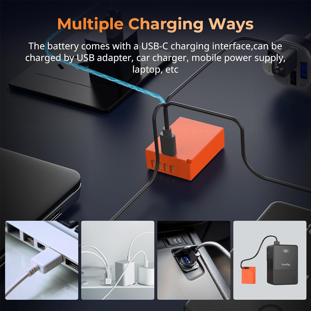 SmallRig NP-W126S Rechargeable Lithium-Ion Battery Pack 1050mAh 8.4V with USB Type-C Charging Cable for Selected Fujifilm Mirroless Cameras | Blue / Orange | 5062 5088