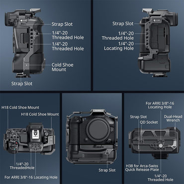 SmallRig Camera Cage Kit for Canon EOS R5 Mark II Aluminum Alloy with CF-R20EP Battery Grip & Arca-Swiss Quick Release Baseplate, Cold Shoe Mount, NATO Rail, 1/4"-20 & 3/8"-16 Accessory Threads for Tripods and Gimbal Stabilizers | 5092