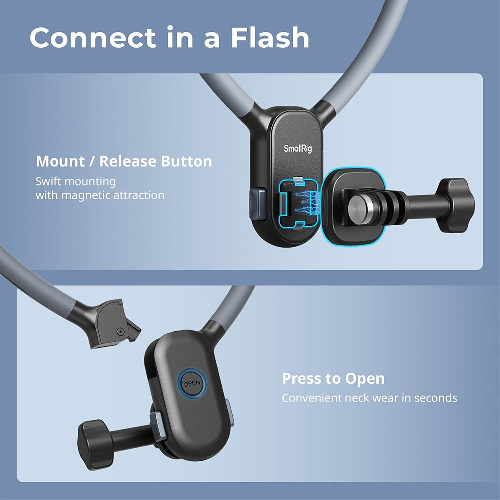 SmallRig Quick Release Magnetic Neck Mount Support with 2-Prong Adapter / Phone Holder for Action Cameras & Smartphones, Supports Landscape and Portrait Photography Videography | 5126 5128