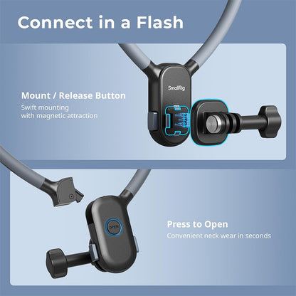 SmallRig Quick Release Magnetic Neck Mount Support with 2-Prong Adapter / Phone Holder for Action Cameras & Smartphones, Supports Landscape and Portrait Photography Videography | 5126 5128