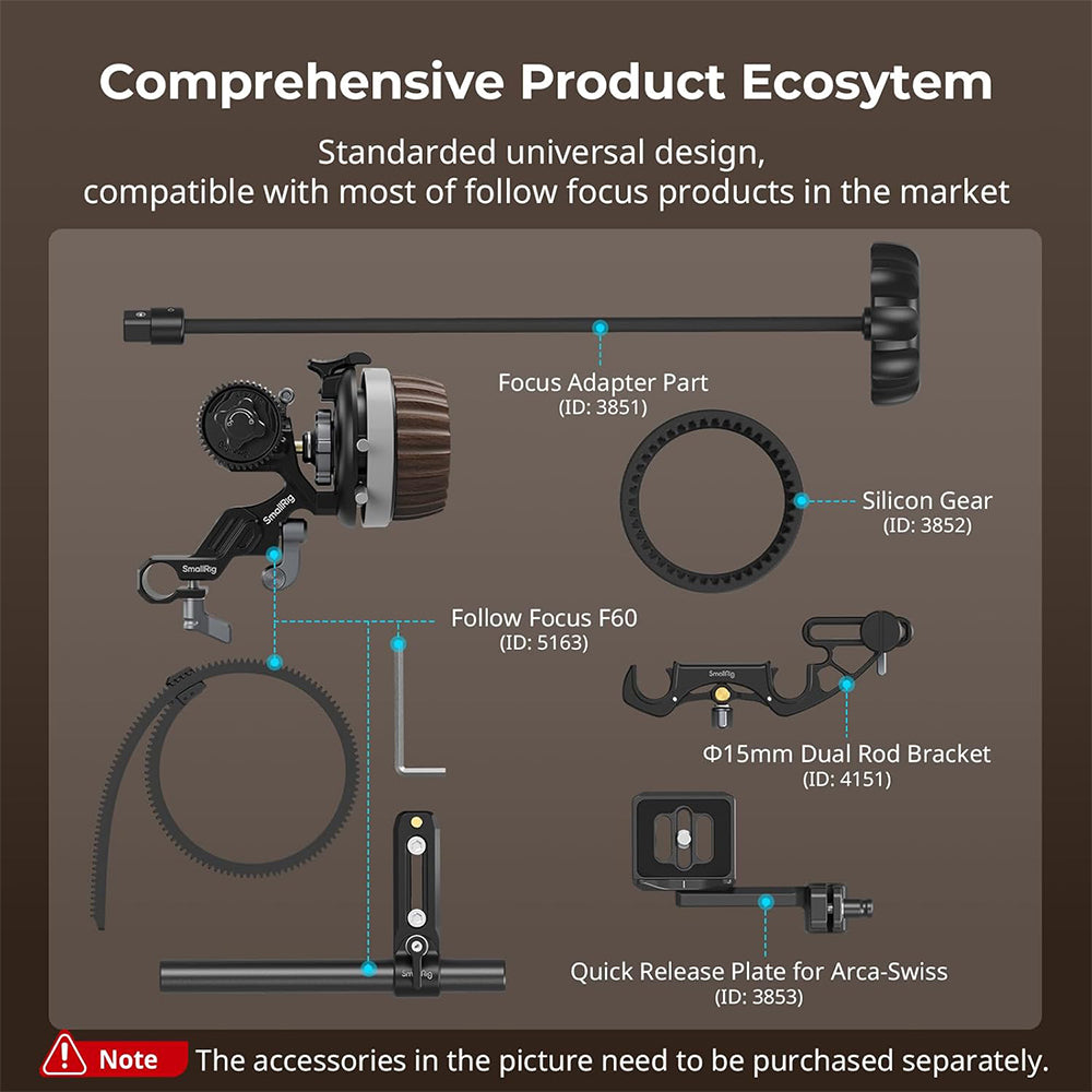 SmallRig F60 Follow Focus Modular Lens Support Knob for DSLR and Mirrorless Cameras, 3-Step Quick 360° Rotation Switch, Stepless Damping Adjustment | 5163