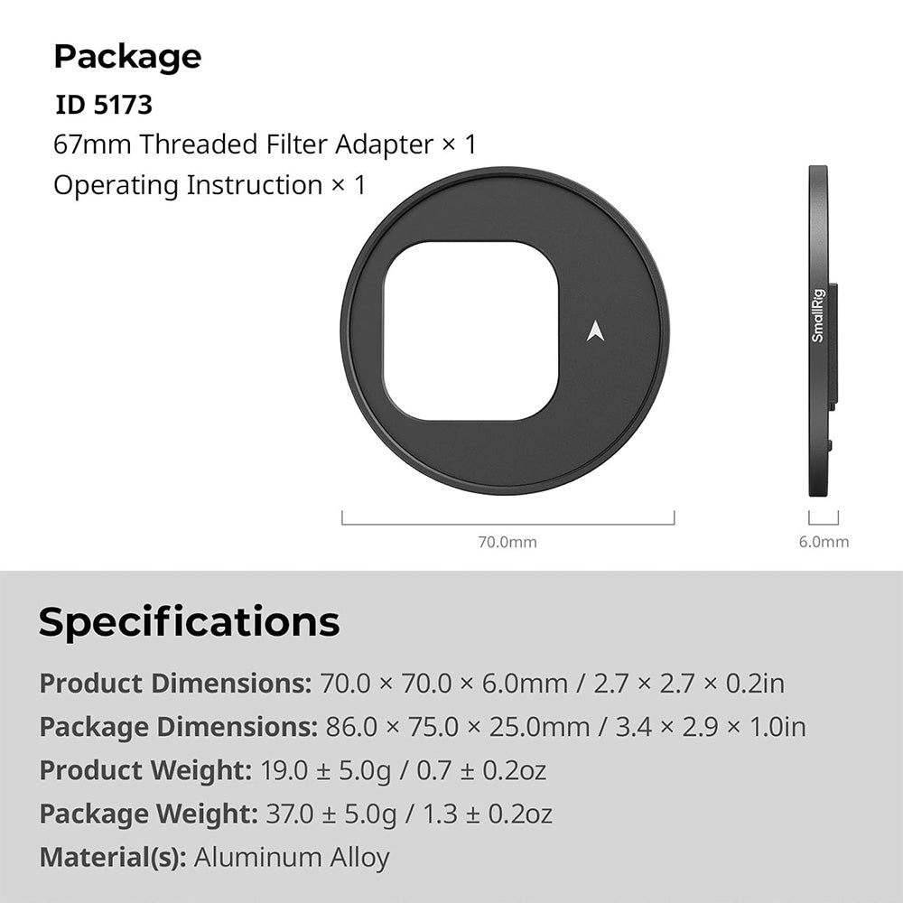 SmallRig FilMov Threaded 67mm T-Mount Lens Filter Adapter Ring with Magnetic Attachment for iPhone 16 Pro Series Cages and Cases | 5173 | JG Superstore