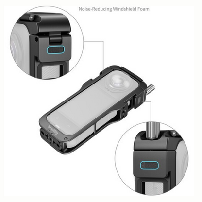 SmallRig Action Camera Cage for Insta360 X5 Aluminum Alloy Protective Case with Silicone Lens Cover Guard Cap, Wind Noise Reduction Foam, Cold Shoe & 1/4"-20 Mount Camera Accessories for Vlogging, Outdoor Shooting | 5195