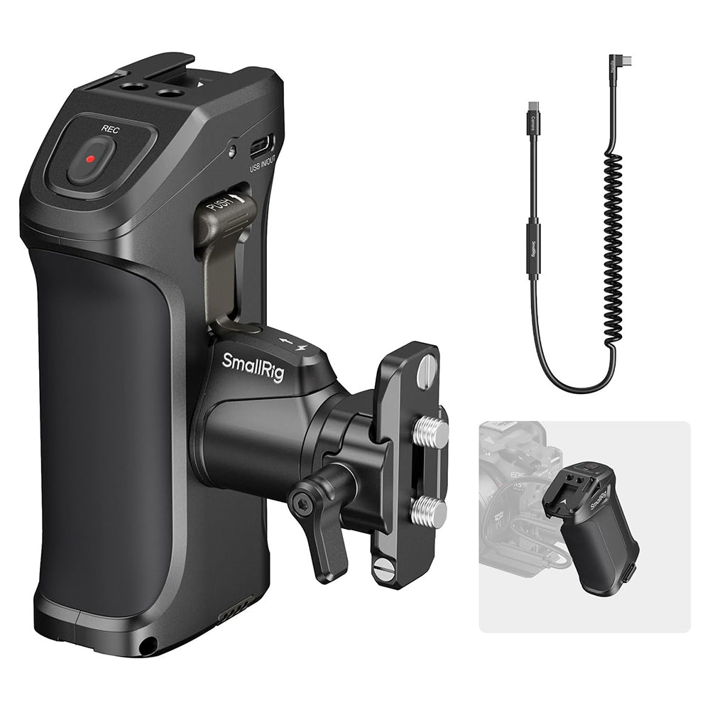 SmallRig Rotating Side Handle with Trigger REC Recording Button for Selected Canon and Blackmagic Design Cameras, Intergrated Control Function, Ergonomic Secure Grip Design, 1/4-20" Threaded Holes and Cold Shoe Mount | 5235
