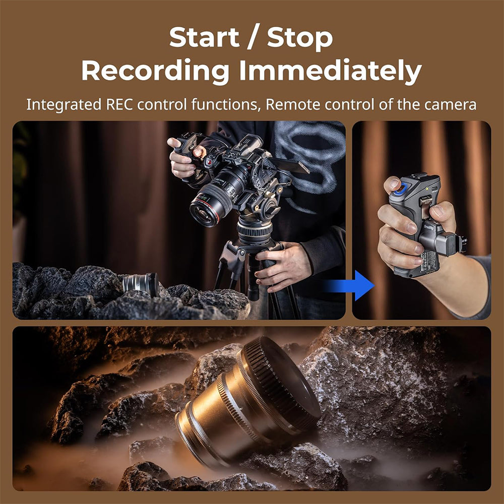 SmallRig Rotating Side Handle with Trigger REC Recording Button for Selected Canon and Blackmagic Design Cameras, Intergrated Control Function, Ergonomic Secure Grip Design, 1/4-20" Threaded Holes and Cold Shoe Mount | 5235