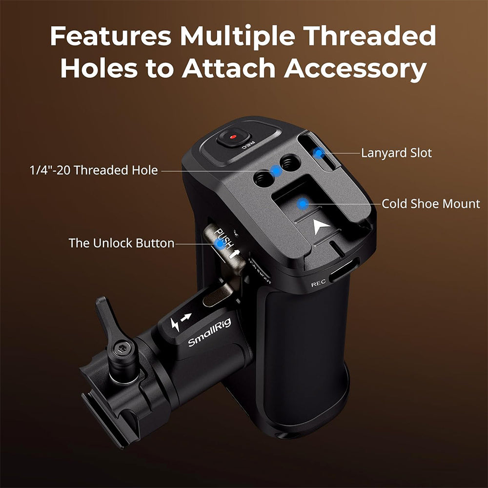 SmallRig Rotating Side Handle with Trigger REC Recording Button for Selected Canon and Blackmagic Design Cameras, Intergrated Control Function, Ergonomic Secure Grip Design, 1/4-20" Threaded Holes and Cold Shoe Mount | 5235