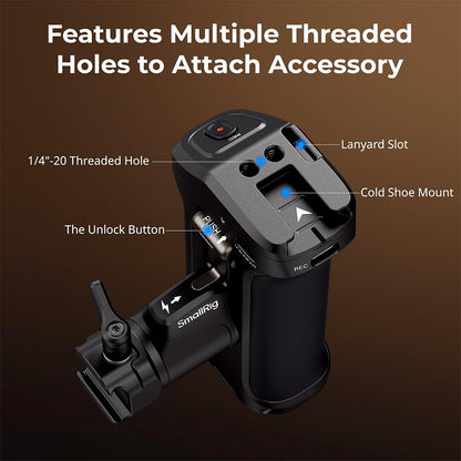 SmallRig Rotating Side Handle with Trigger REC Recording Button for Selected Canon and Blackmagic Design Cameras, Intergrated Control Function, Ergonomic Secure Grip Design, 1/4-20" Threaded Holes and Cold Shoe Mount | 5235