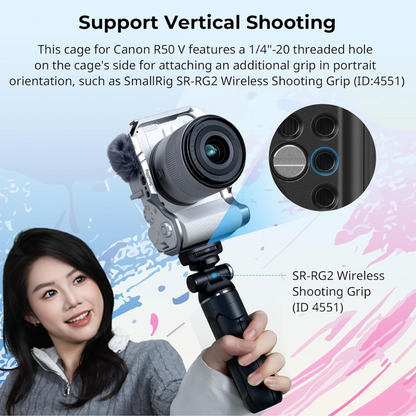SmallRig Camera Cage for Canon EOS R50 V with Arca QR Plate, Cold Shoe, 1/4"-20 & 3/8"-16 Mounts, Silicone Grip Photography Videography Accessories | 5428