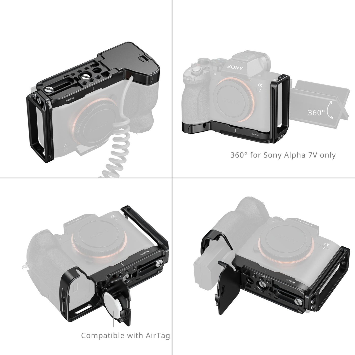 SmallRig L‑Shaped Mount Plate w/ AirTag Slot for Sony A7 V / A7R V / A7 IV / A7S III / A1 / A7R IV