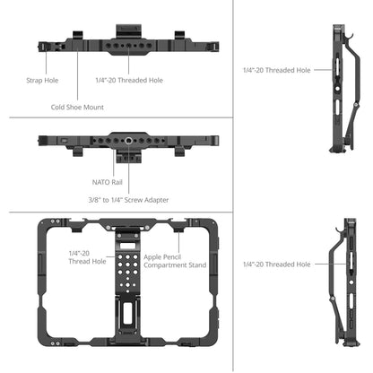 SmallRig Formfitting Tablet Cage with Sun Hood for 8.3" iPad Mini 6 / A17 Pro Tablet with Multiple 1/4"-20 and 3/8"-16 Threaded Mounts, Dual Cold Shoe Mounts and TO Rails