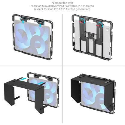 SmallRig Universal Formfitting Cage for iPad / Mini / Air / Pro  Tablet with 1/4"-20 and 3/8"-16 Threaded Mounts and Touch-Fastener Detachable Sun Hood, Strap Slots, Cold Shoe Mount and TO Rails