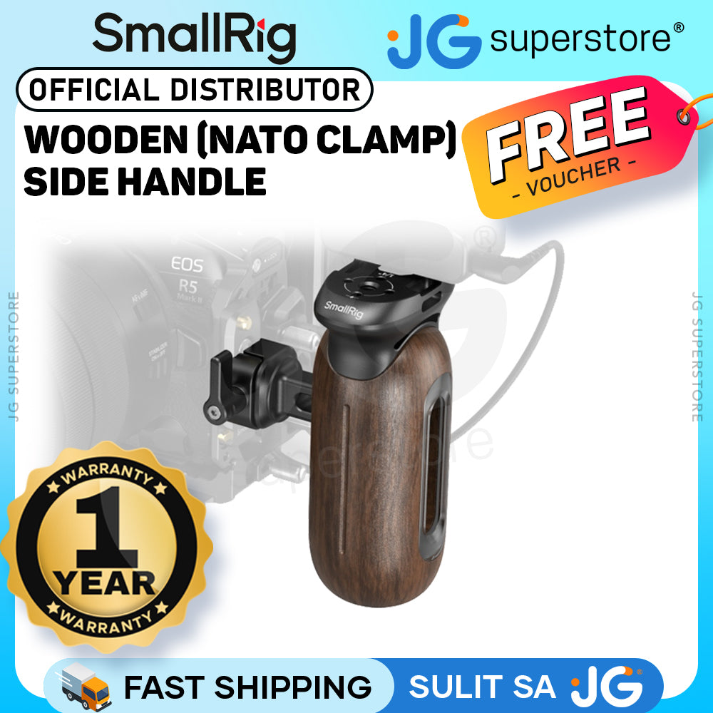 SmallRig Wooden Side Grip Handle with NATO Clamp, Two-in-One (1/4" & 3/8" Screw) for Camera Cages Accessories with Cold Shoe, Strap Slots & Allen Key | 5239 | 5237 | 5238