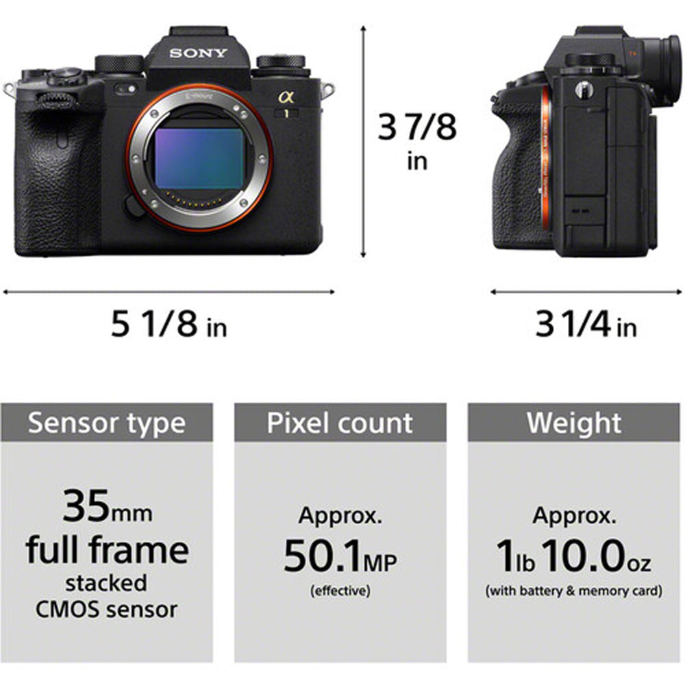 Sony Alpha A1 Full Frame Mirrorless Digital Camera Body with E-Mount 50.1MP 35mm CMOS Sensor, 8K 30p & 4K 120p HDR Video, BOINZ XR, Auto Focus Tracking, Touch Screen Display, 5-Axis Sensor-Shift Image Stabilization ILCE-1