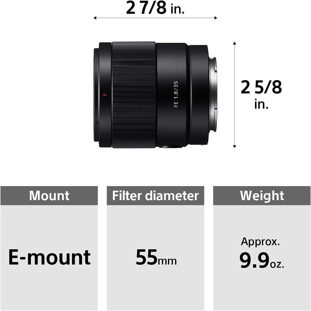 Sony FE 35mm f/1.8 Standard Prime Lens with Full-Frame Sensor Format for E-Mount Mirrorless Digital Camera | SEL35F18F