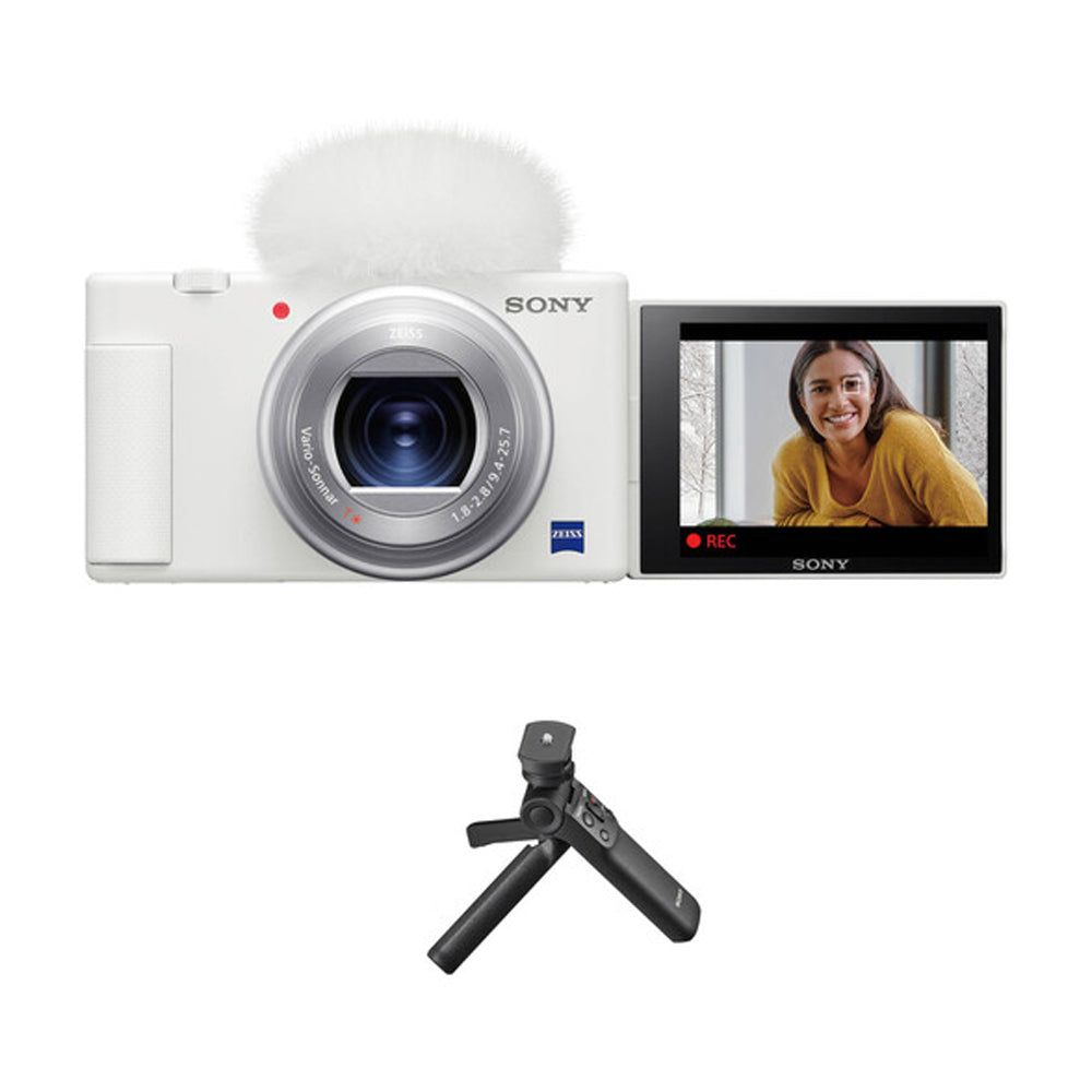 Sony ZV-1 Digital Camera with 24-70mm f/1.8-2.8 Zoom Lens, 20.1MP CMOS Sensor, UHD 4K30p Video Recording, 3.0" Side Flip- Out Touchscreen LCD and Built- in Directional 3-Capsule Mic for Content Creators and Vloggers - Black & White