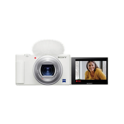 Sony ZV-1 Digital Camera with 24-70mm f/1.8-2.8 Zoom Lens, 20.1MP CMOS Sensor, UHD 4K30p Video Recording, 3.0" Side Flip- Out Touchscreen LCD and Built- in Directional 3-Capsule Mic for Content Creators and Vloggers - Black & White