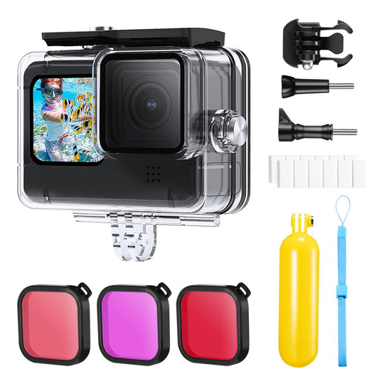 K&F Concept Waterproof Case + Color Correction Lens Filters Dive Kit Bundle Set for GoPro Hero 12 / 11 / 10 / 9 Action Camera with Max 147ft (45m) Waterproof Depth & Anti-Fog Inserts for Underwater Photography, Diving, Surfing, Snorkeling