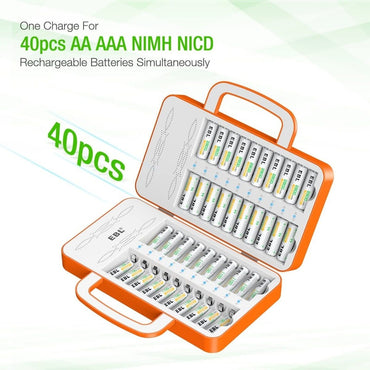 [CLEARANCE] EBL TB-6880 40-Bay Multi-function Smart Battery Charger Unit with LED Status Indicator Lights, Advanced Cooling System, and Intelligent Overcurrent Protection for AA AAA NiMH NiCD Rechargeable Batteries