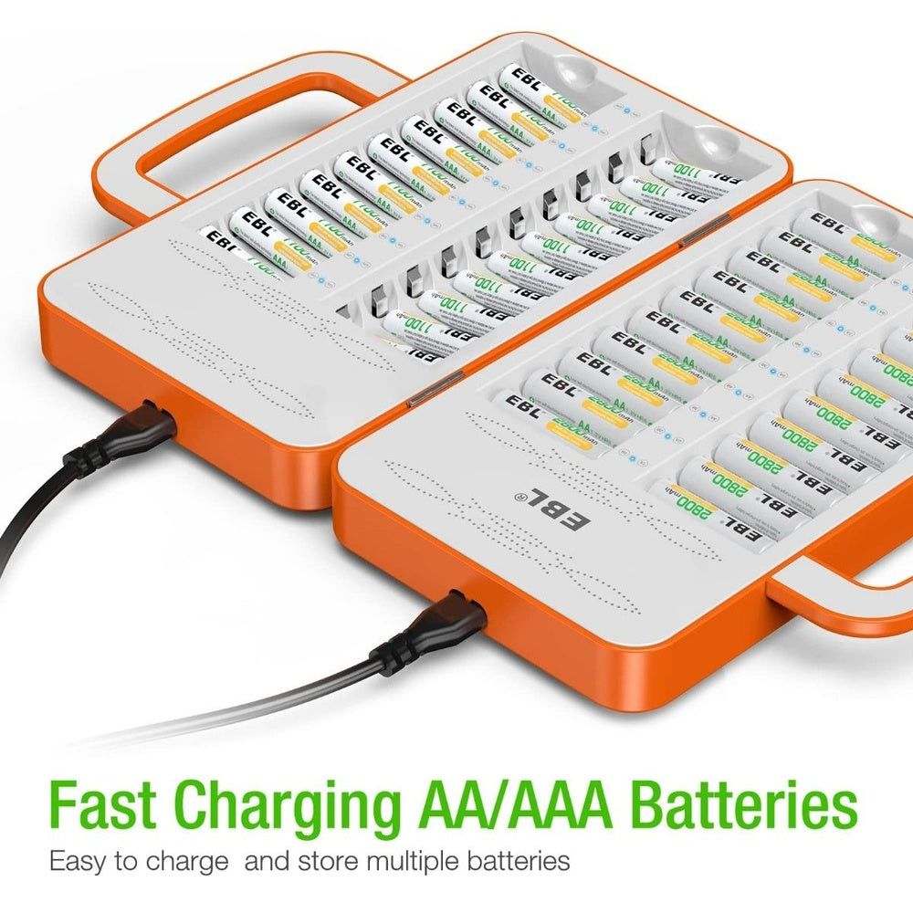 [CLEARANCE] EBL TB-6880 40-Bay Multi-function Smart Battery Charger Unit with LED Status Indicator Lights, Advanced Cooling System, and Intelligent Overcurrent Protection for AA AAA NiMH NiCD Rechargeable Batteries