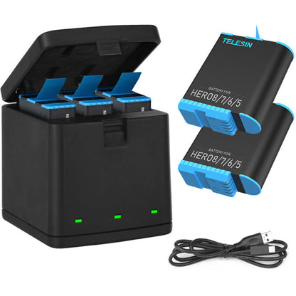 TELESIN 3.85V 1220mAh Rechargeable Battery and Triple Bay Charger for GoPro HERO 8/7/6/5 Black