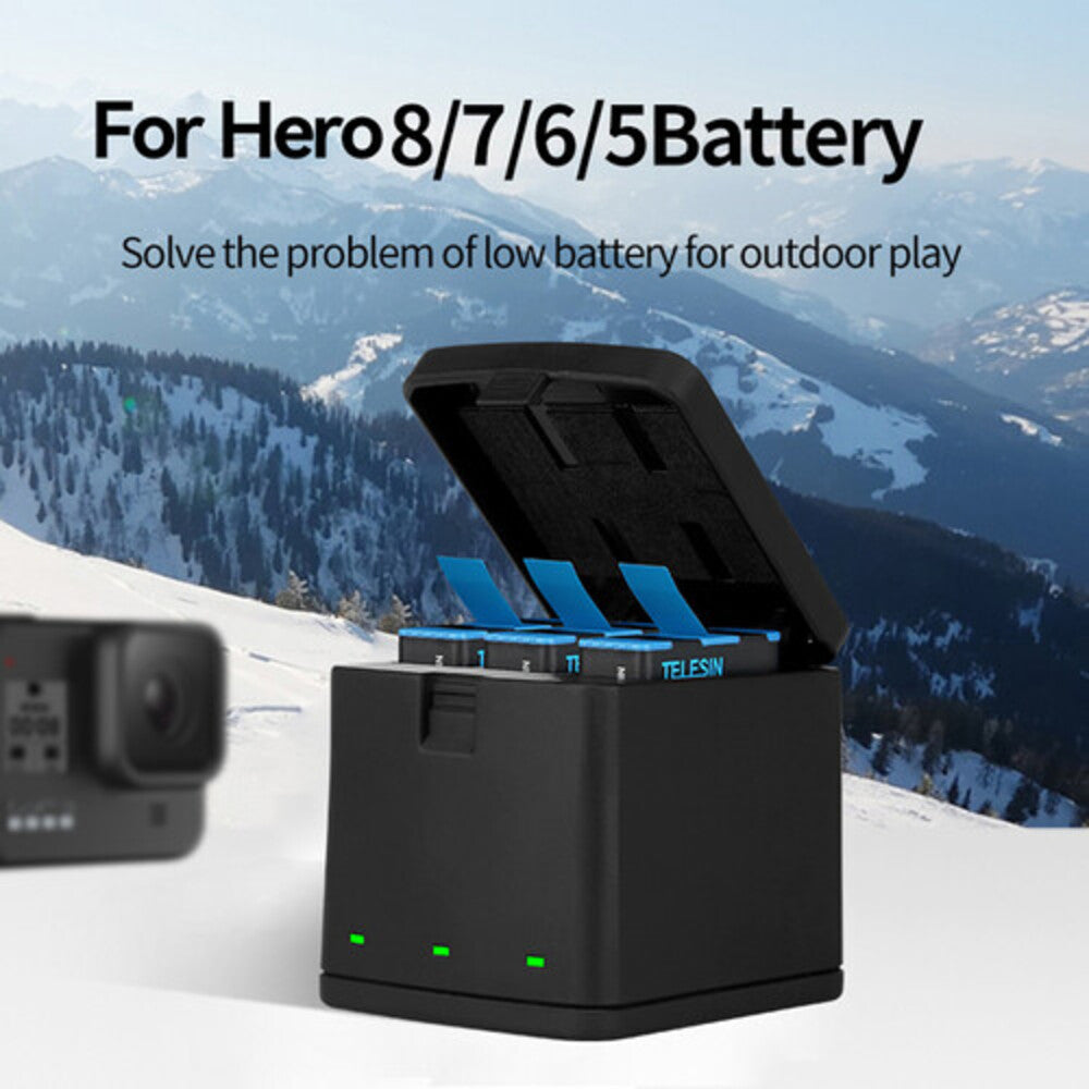 TELESIN 3.85V 1220mAh Rechargeable Battery and Triple Bay Charger for GoPro HERO 8/7/6/5 Black