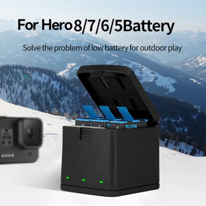 TELESIN 3.85V 1220mAh Rechargeable Battery and Triple Bay Charger for GoPro HERO 8/7/6/5 Black