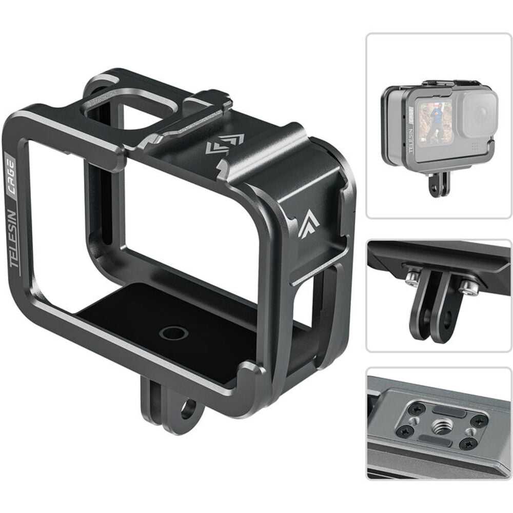 TELESIN Aluminum Cage with Convertible Vertical Frame for GoPro HERO 12 / 11 / 10 / 9 Action Cameras