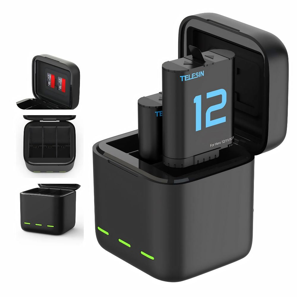 TELESIN Triple Bay Charging Case + 2pcs Battery Kit Set for GoPro HERO 12 / 11 / 10 / 9