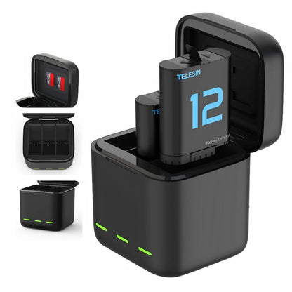 TELESIN Triple Bay Charging Case + 2pcs Battery Kit Set for GoPro HERO 12 / 11 / 10 / 9