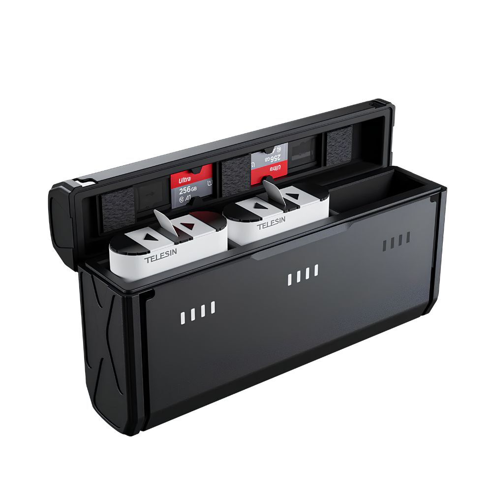 TELESIN 2pcs Battery & 3-Bay Charging Case Kit for GoPro HERO 12 / 11 / 10 / 9 with MicroSD Card Slots