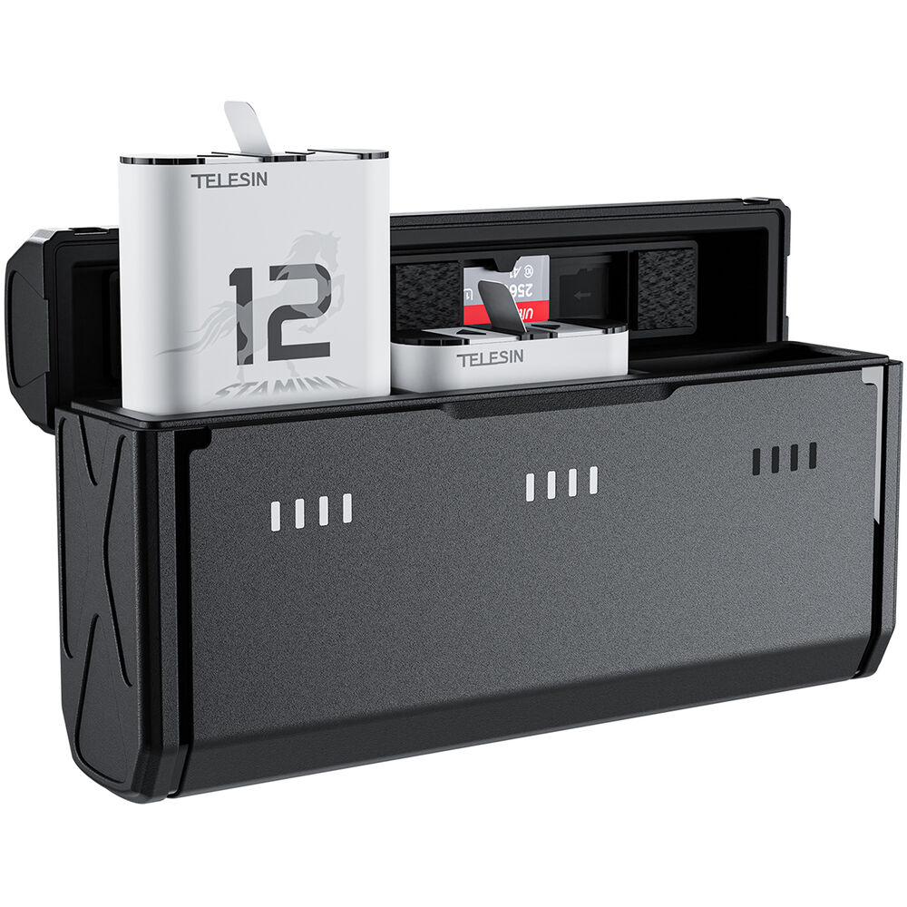TELESIN 2pcs Battery & 3-Bay Charging Case Kit for GoPro HERO 12 / 11 / 10 / 9 with MicroSD Card Slots