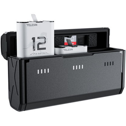 TELESIN 2pcs Battery & 3-Bay Charging Case Kit for GoPro HERO 12 / 11 / 10 / 9 with MicroSD Card Slots