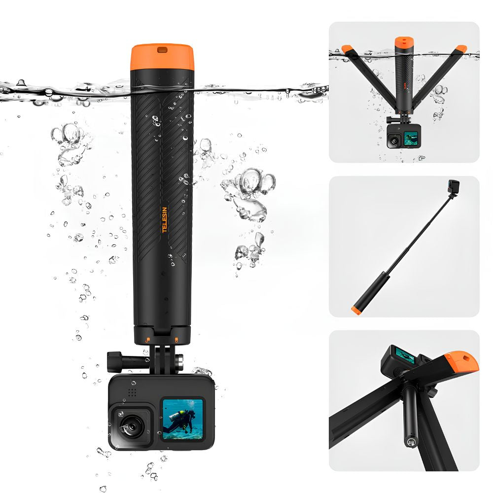 TELESIN Floating Extendable Selfie Stick Tripod Waterproof Handgrip for GoPro HERO, Insta360 and DJI Action Cameras