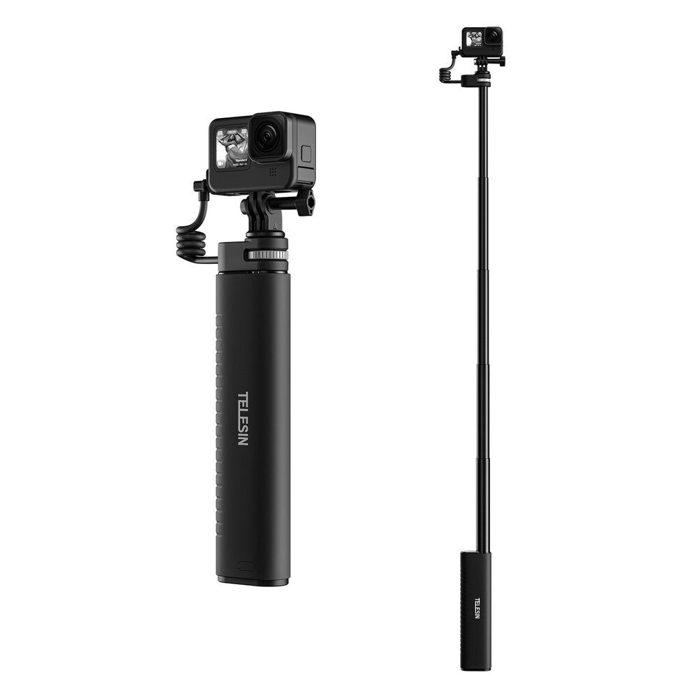 TELESIN Rechargeable 5 Section Selfie Stick USB Type-C 10000mAh Powerbank for GoPro DJI Osmo Action Insta360 Max 88cm Max Height