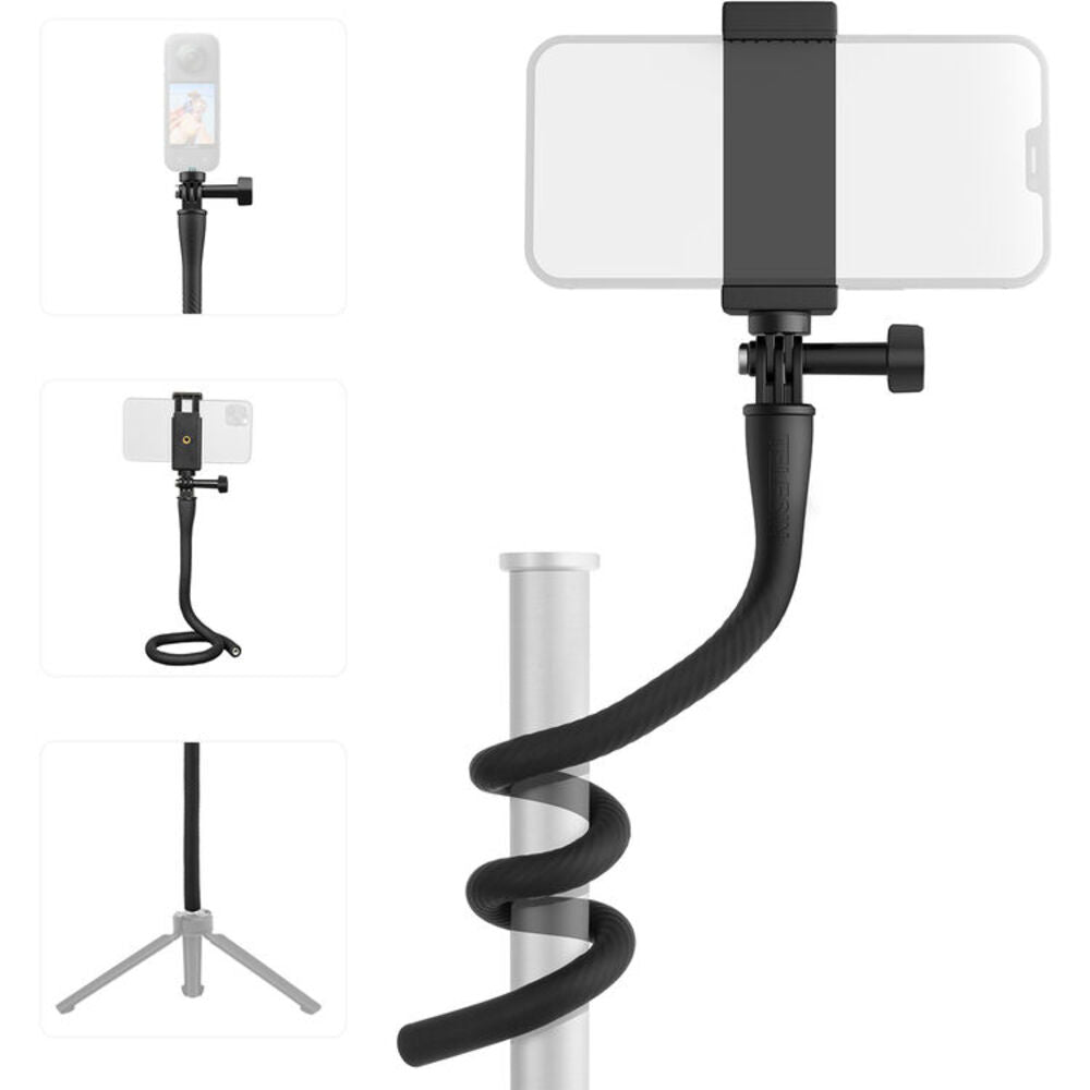 TELESIN Flexible Mount with Smartphone Clamp and 3 Prong Adapter Bendable Gooseneck Holder for Action Cameras & Smartphones