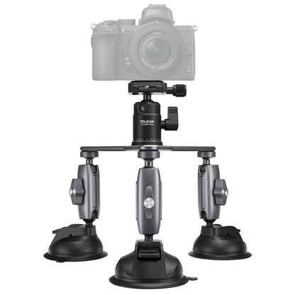 TELESIN Triple Suction Cup Mount Car Camera Rig for GoPro Insta360 DJI DSLR Mirrorless
