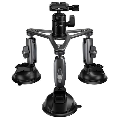 TELESIN Triple Suction Cup Mount Car Camera Rig for GoPro Insta360 DJI DSLR Mirrorless