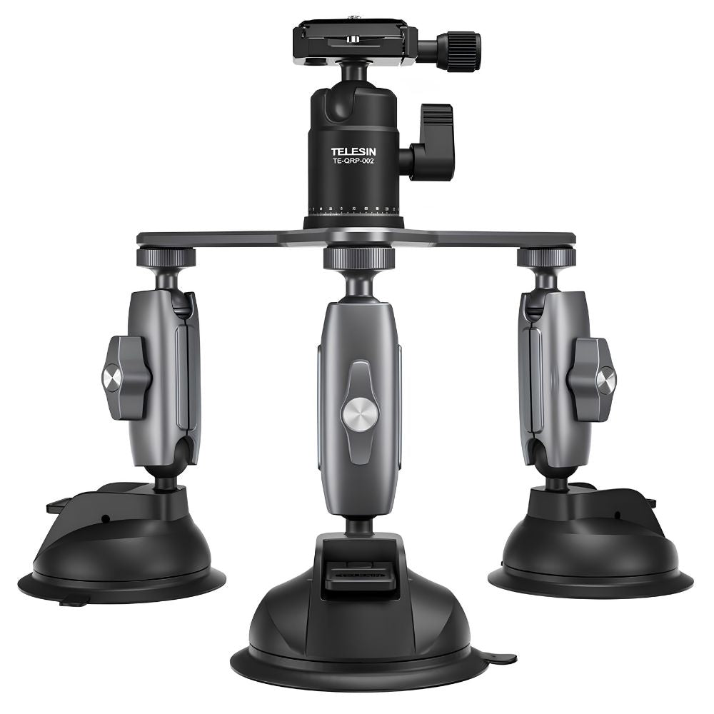 TELESIN Triple Suction Cup Mount Car Camera Rig for GoPro Insta360 DJI DSLR Mirrorless
