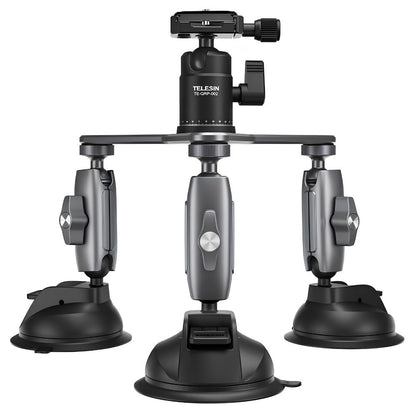 TELESIN Triple Suction Cup Mount Car Camera Rig for GoPro Insta360 DJI DSLR Mirrorless