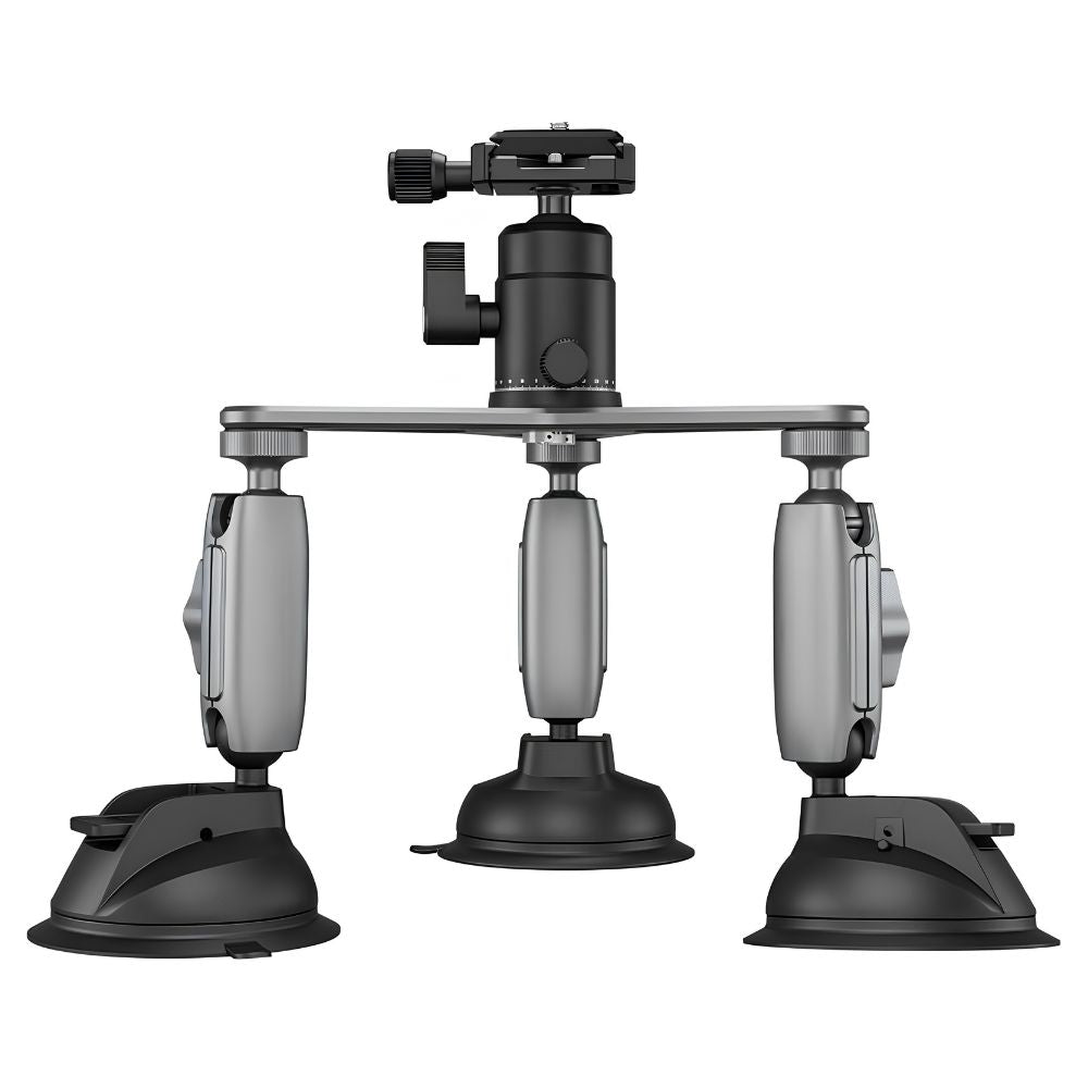 TELESIN Triple Suction Cup Mount Car Camera Rig for GoPro Insta360 DJI DSLR Mirrorless