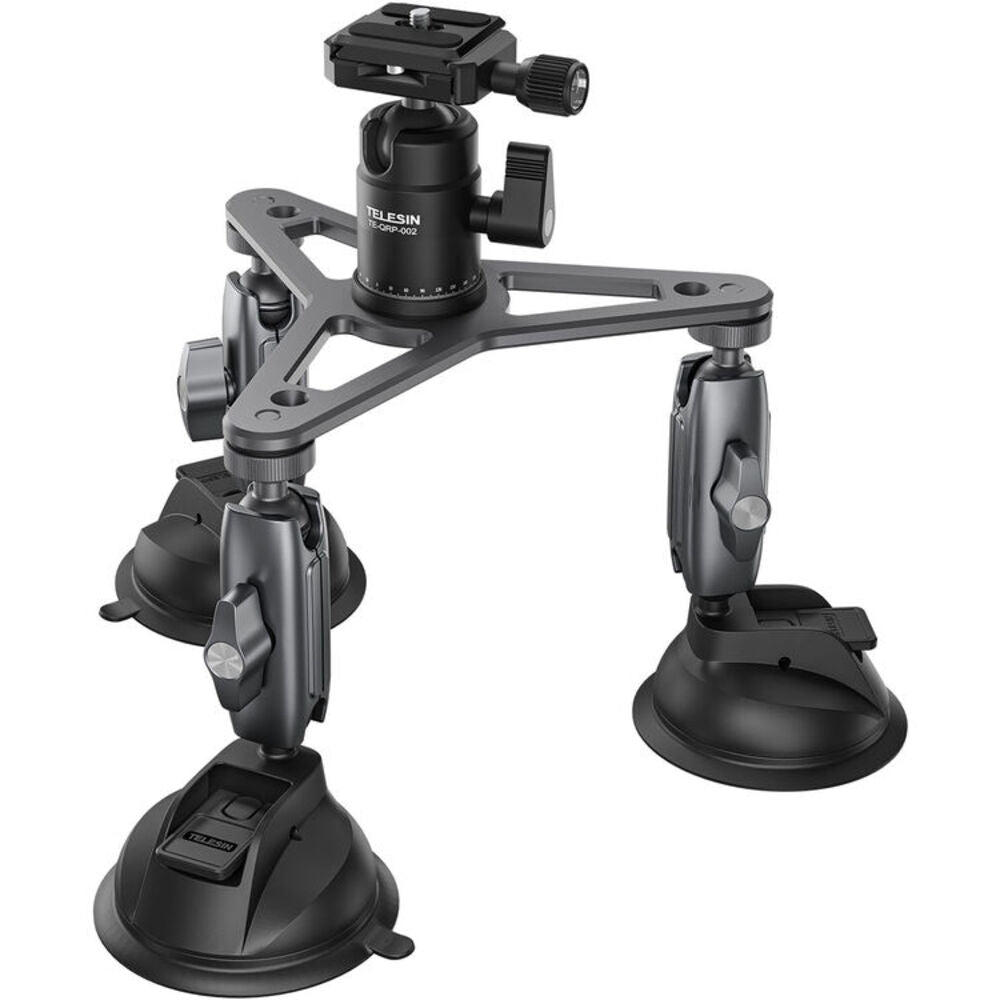 TELESIN Triple Suction Cup Mount Car Camera Rig for GoPro Insta360 DJI DSLR Mirrorless