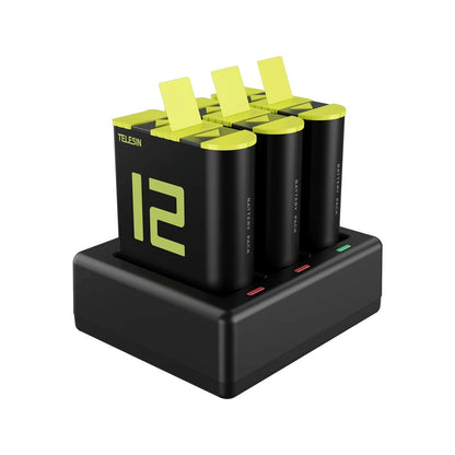 TELESIN GOPRO HERO 12 11 10 9 BLACK Triple Bay USB-C Battery Charger / 1720mAh Stamina Rechargeable Battery for Action Cameras