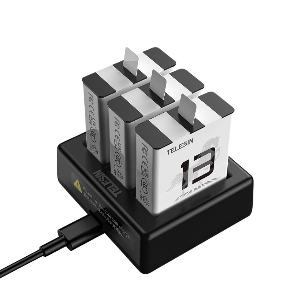 TELESIN GOPRO HERO 13 Black Triple Bay USB-C Charging Box Case / 1950mAh Rechargeable Battery for Action Cameras