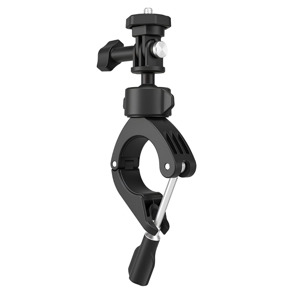 TELESIN Bike & Motorcycle Crab Claw Style Clamp Pipe Mount with Dual 360° Ball Head Swivel Joint, Anti Slip Rubber Grip and Adjustable Angle Lock for Action Cameras