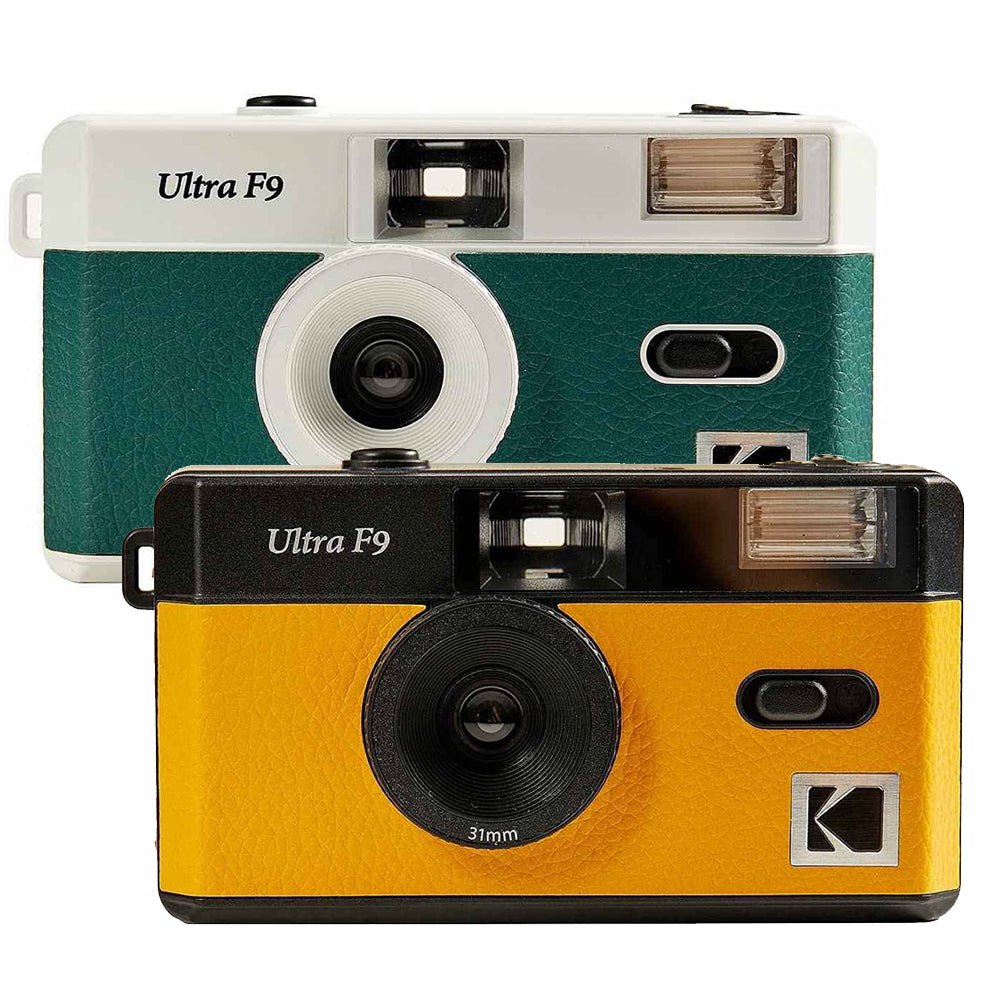 KODAK Ultra F9 Reusable Instant Film Camera 135 35mm Fixed Focus Wide Angle Lens, Built-in Flash, Manual Wind and Rewind for Film Photography | Dark Night Green, Yellow