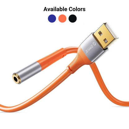 [CLEARANCE] ORICO 0.2 Meter USB A Male to Female 3.5mm AUX Audio Adapter Cable for Headphone Earphone Headset Computer PC Laptop - Orange | AXA1-02-OR