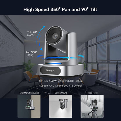 Tenveo EZ10H‑4K / EZ3H‑4K AI Auto Tracking PTZ Camera – 4K UHD Video Camera w/ 10X/3X Optical Zoom